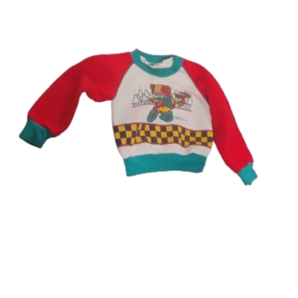 Vintage 1980s 1990s Dougie's Spun Polyester Teddy Bear Bicycle Sweatshirt 2T